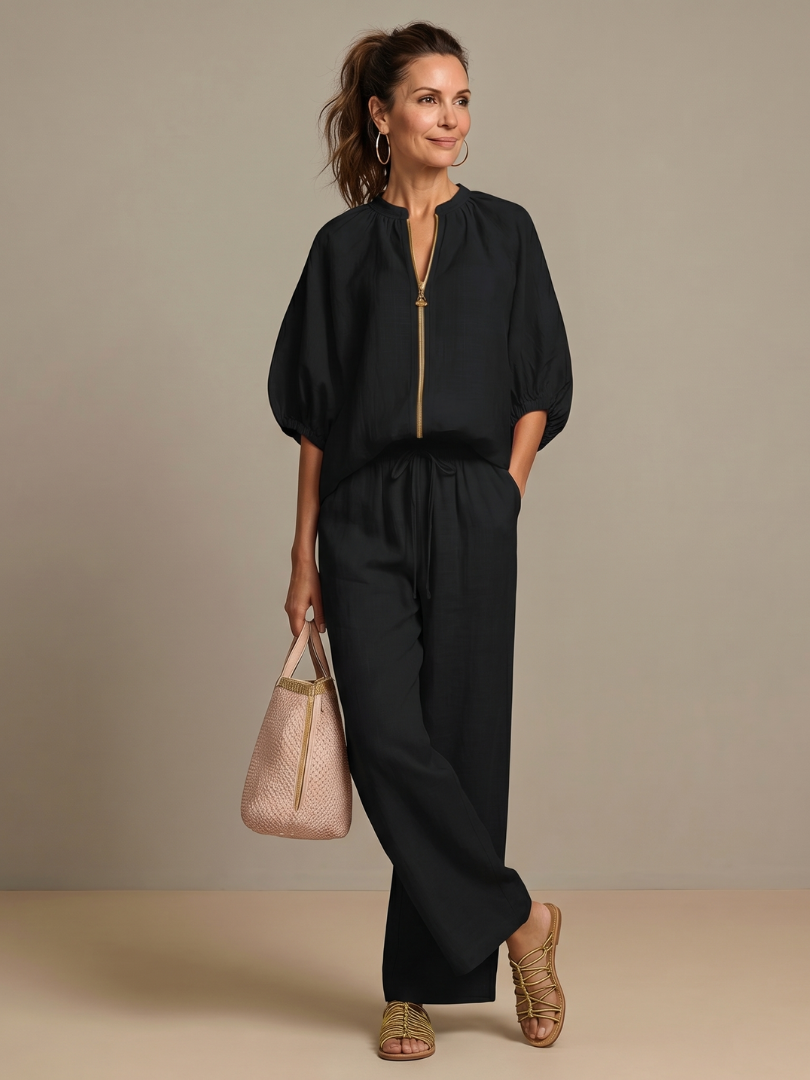 Sharina | Zip Front Wide Leg Trouser Set