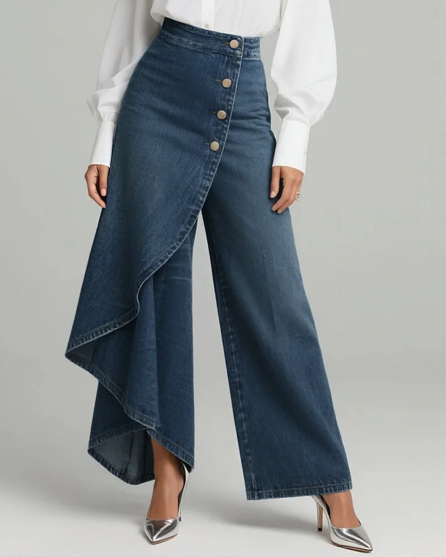 Uthpala | Wrap Front Denim Flared Trousers