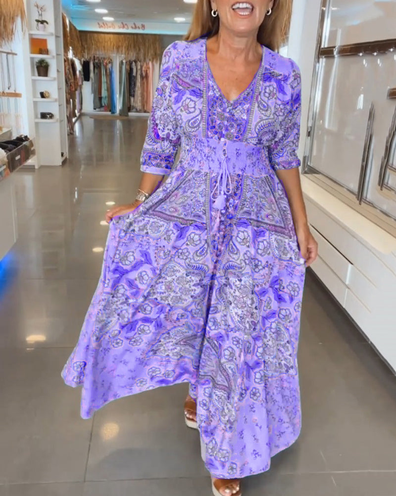 Taylor | Floral V Neck Midi Dress