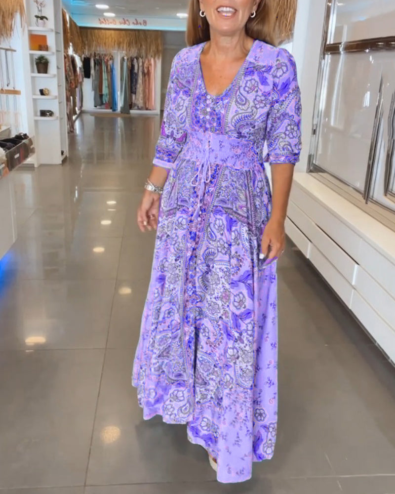 Taylor | Floral V Neck Midi Dress