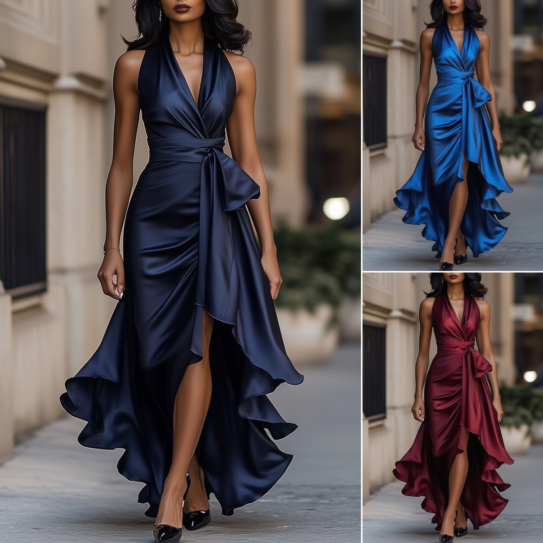 Imesha | Satin Halter Wrap Midi Dress