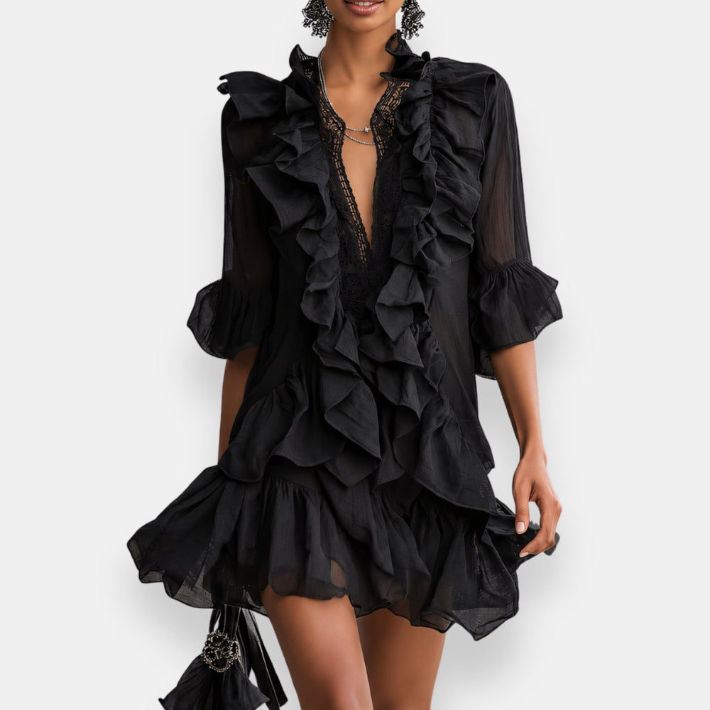 Lussina | Mini Dress with Ruffles and Sheer Sleeves