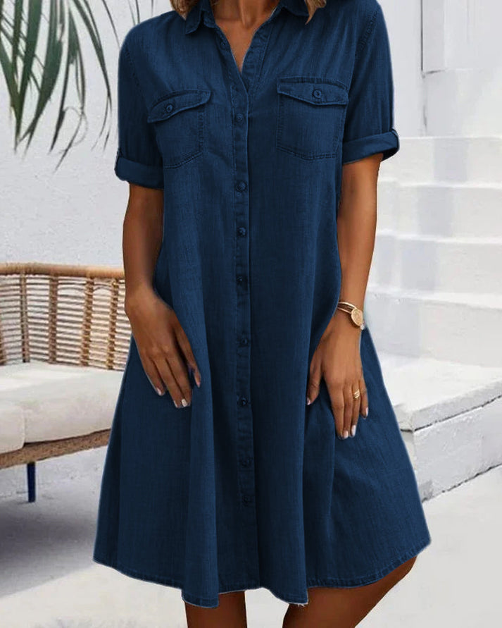 Sveta | Denim-Style Button Front Shirt Dress