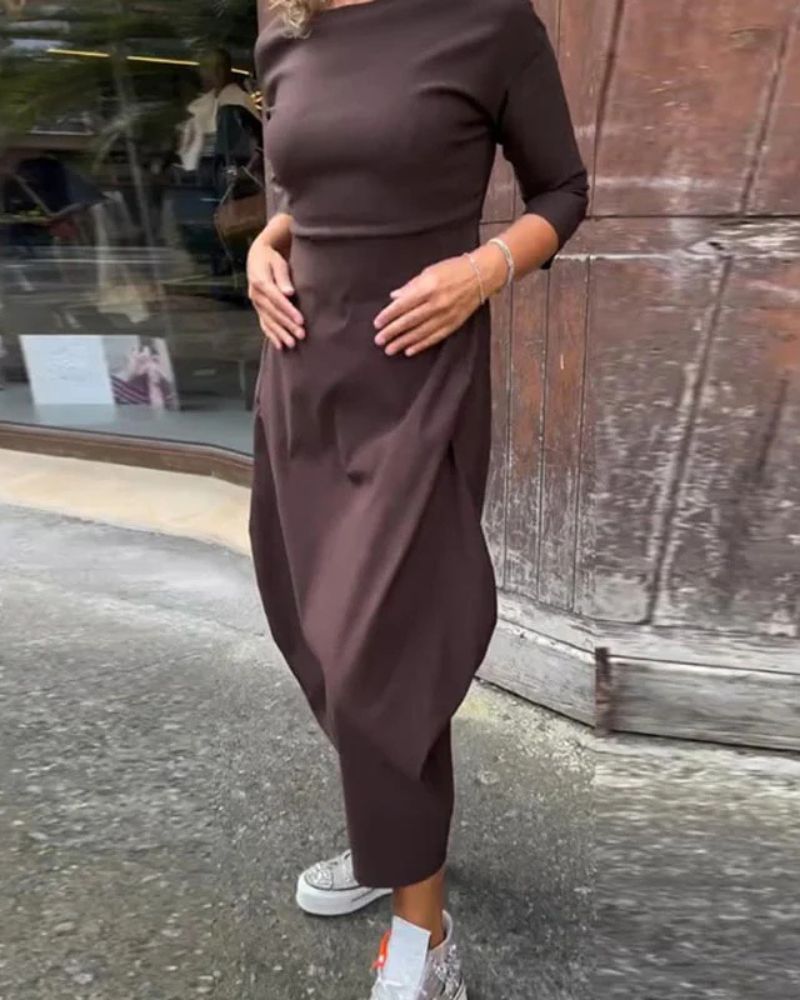 Magdana | Midi Dress Three Quarter Sleeve Plain