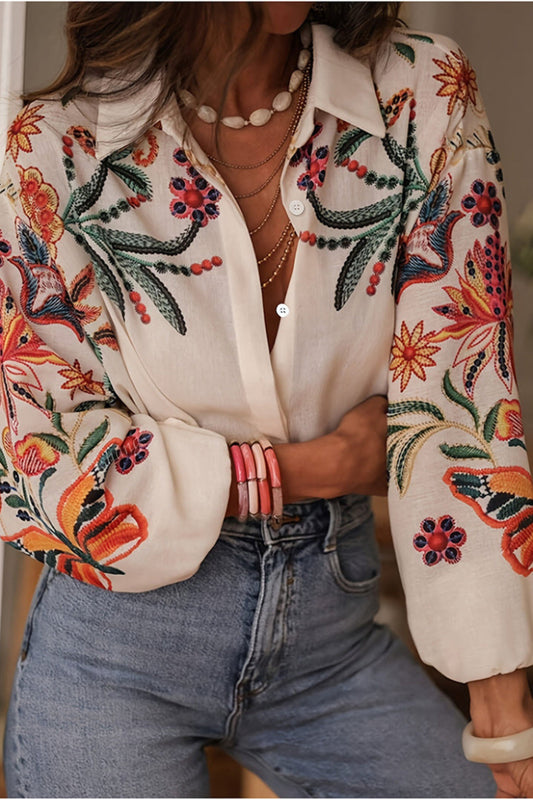 Mariluna | Floral Print Long Sleeve Shirt Blouse