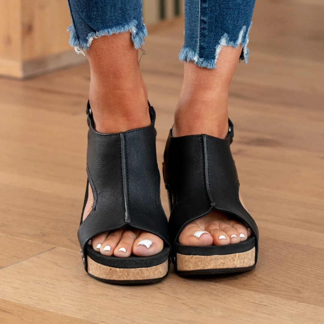 Makrina - Wedge Heel Open Toe Slingback Sandals