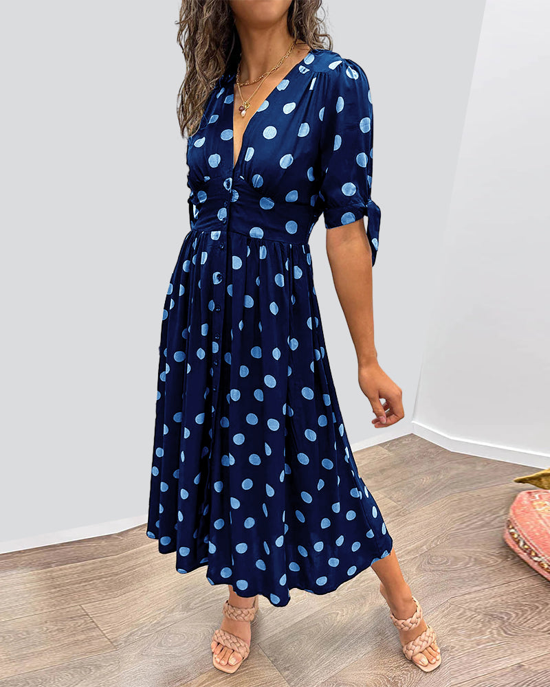 Janis | V Neck Polka Dot Midi Dress