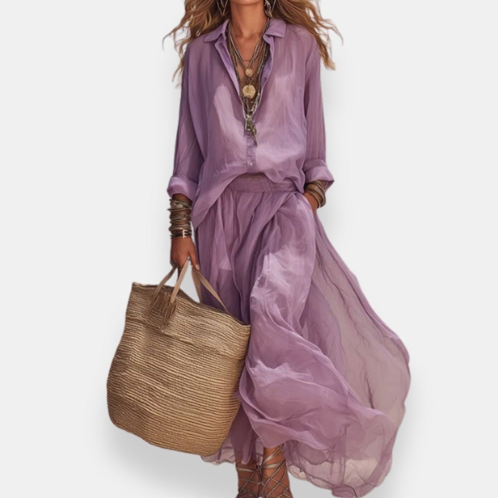 Luena | Shirt And Pleated Maxi Skirt Set