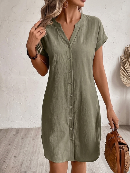 Khalela | Button Front Short Sleeve Shirt Dress