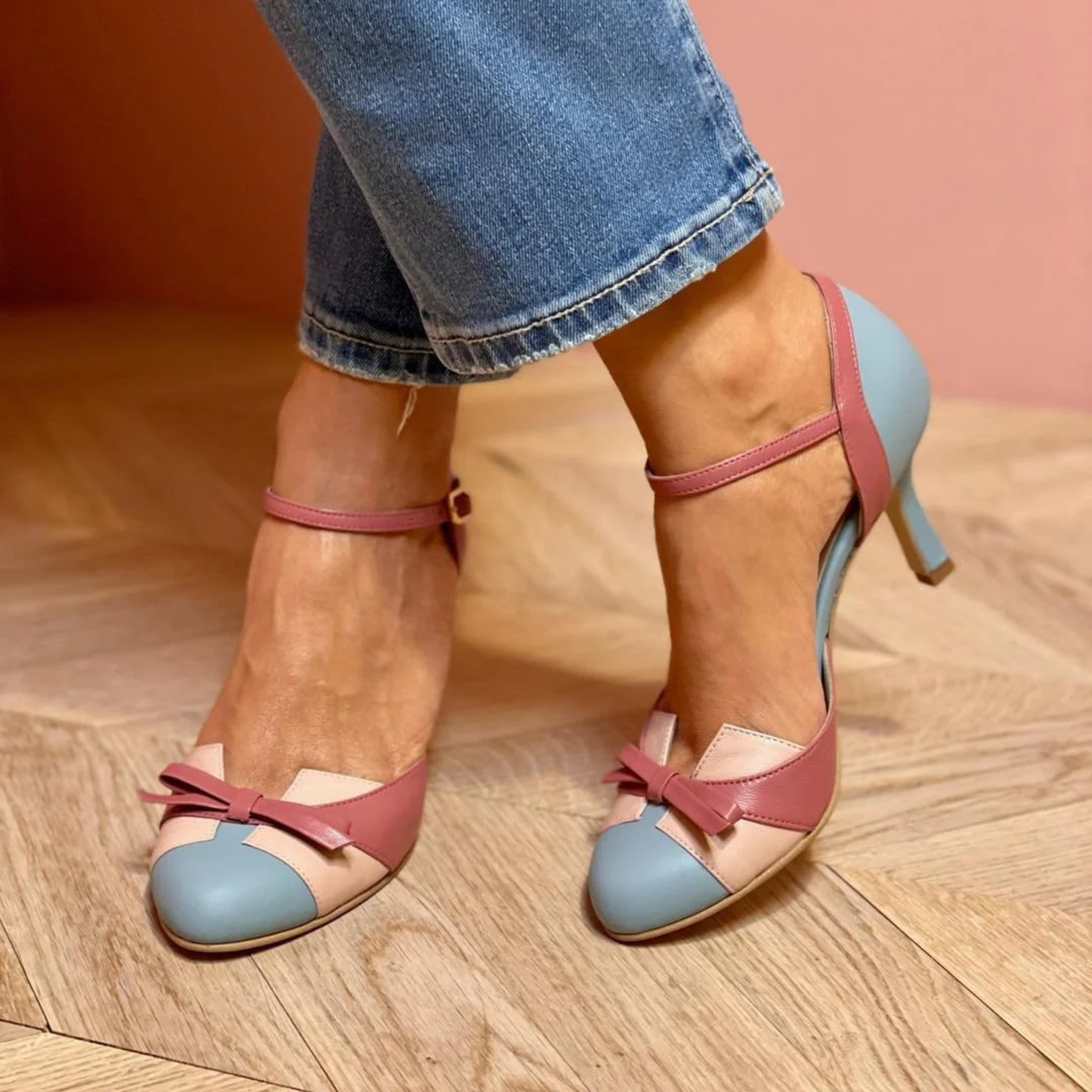 Janet | Colour Block Bow Strap Heels
