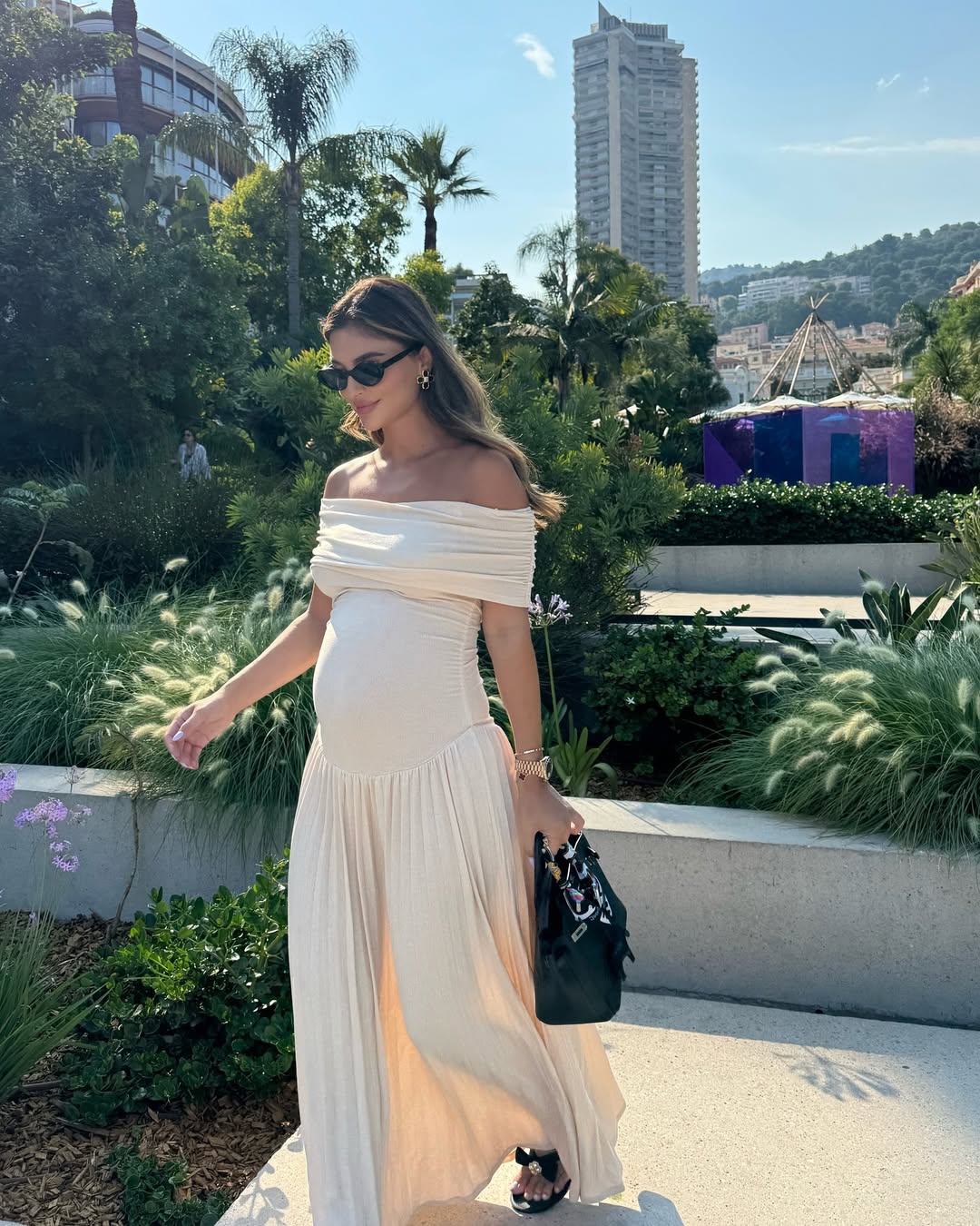 Kapral | Maxi Dress Cream Off-Shoulder Sleeveless Pleated