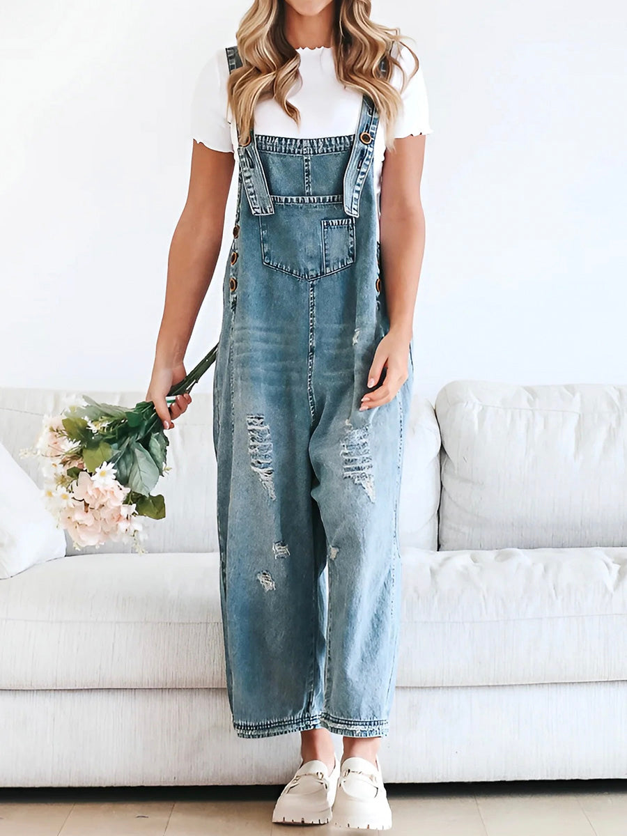 Clarice | Denim Overalls Wide Leg Distressed