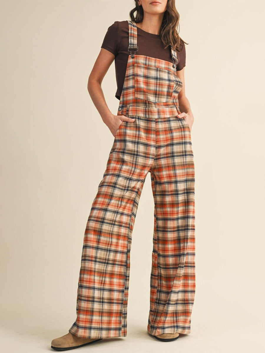 Molin |  Checked Wide Leg Dungaree Jumpsuit