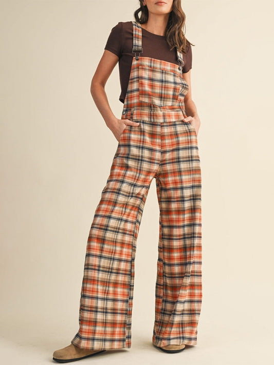 Molin |  Checked Wide Leg Dungaree Jumpsuit