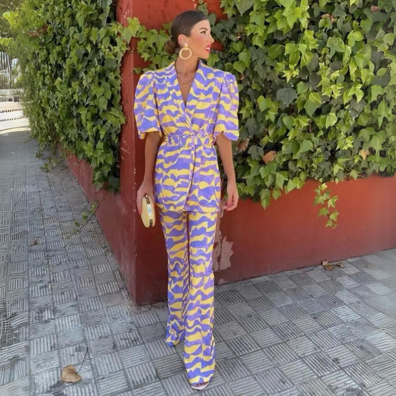 Missy | Printed Puff Sleeve Belted Trouser Co-ord