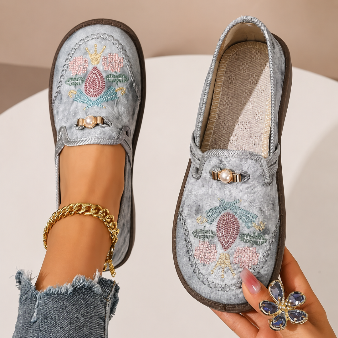 Adeyla | Loafers Floral Embroidered Slip On Shoes