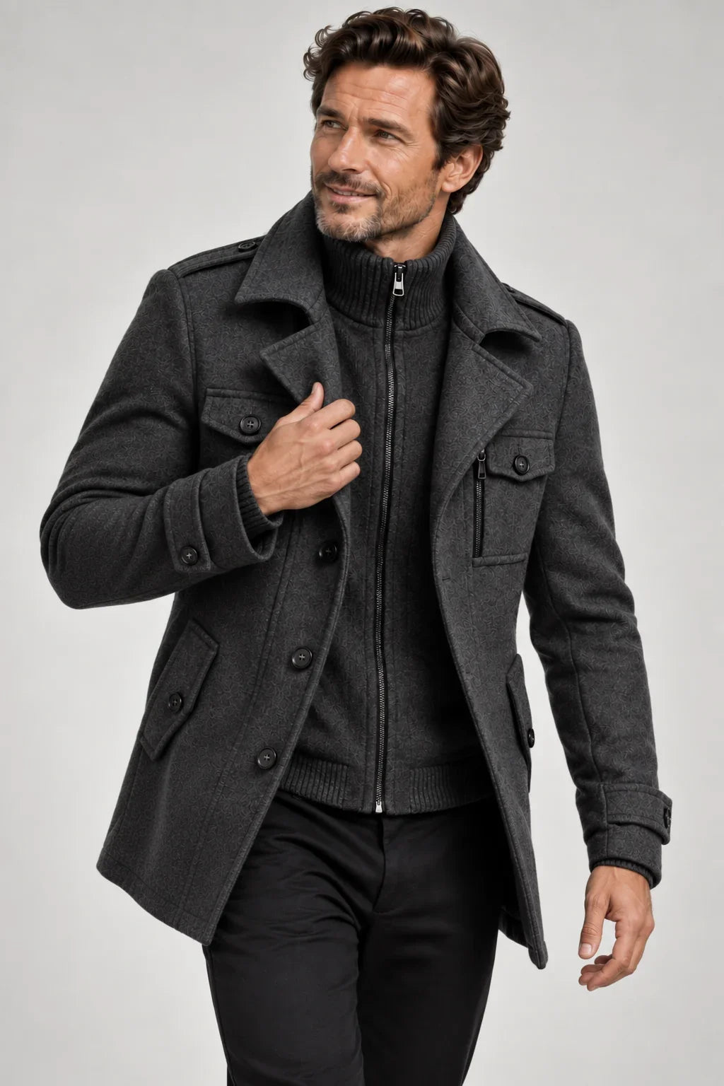 Erasmo | Textured Coat with Notched Lapels