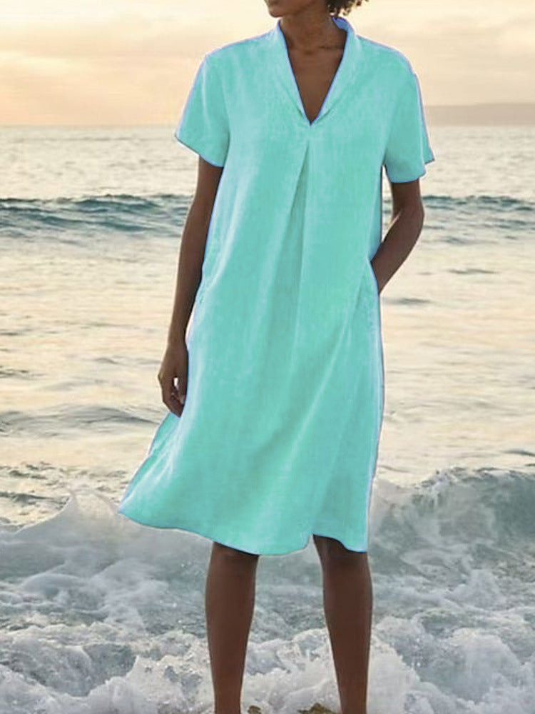 Laurie | Short Sleeve V-Neck Pocket Midi Dress