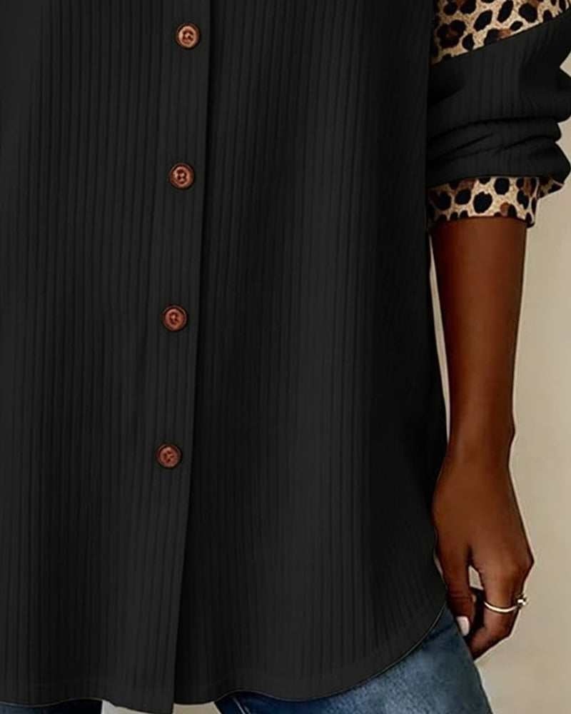 Corinne | Shirt with Leopard Print Panels and Collar