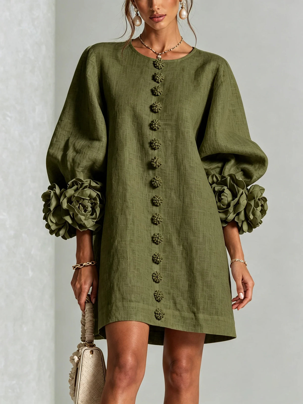 Nursel | A-Line Mini Dress with Floral Cuffs