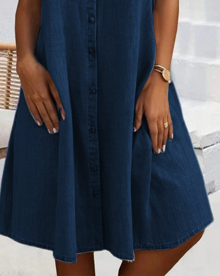 Sveta | Denim-Style Button Front Shirt Dress
