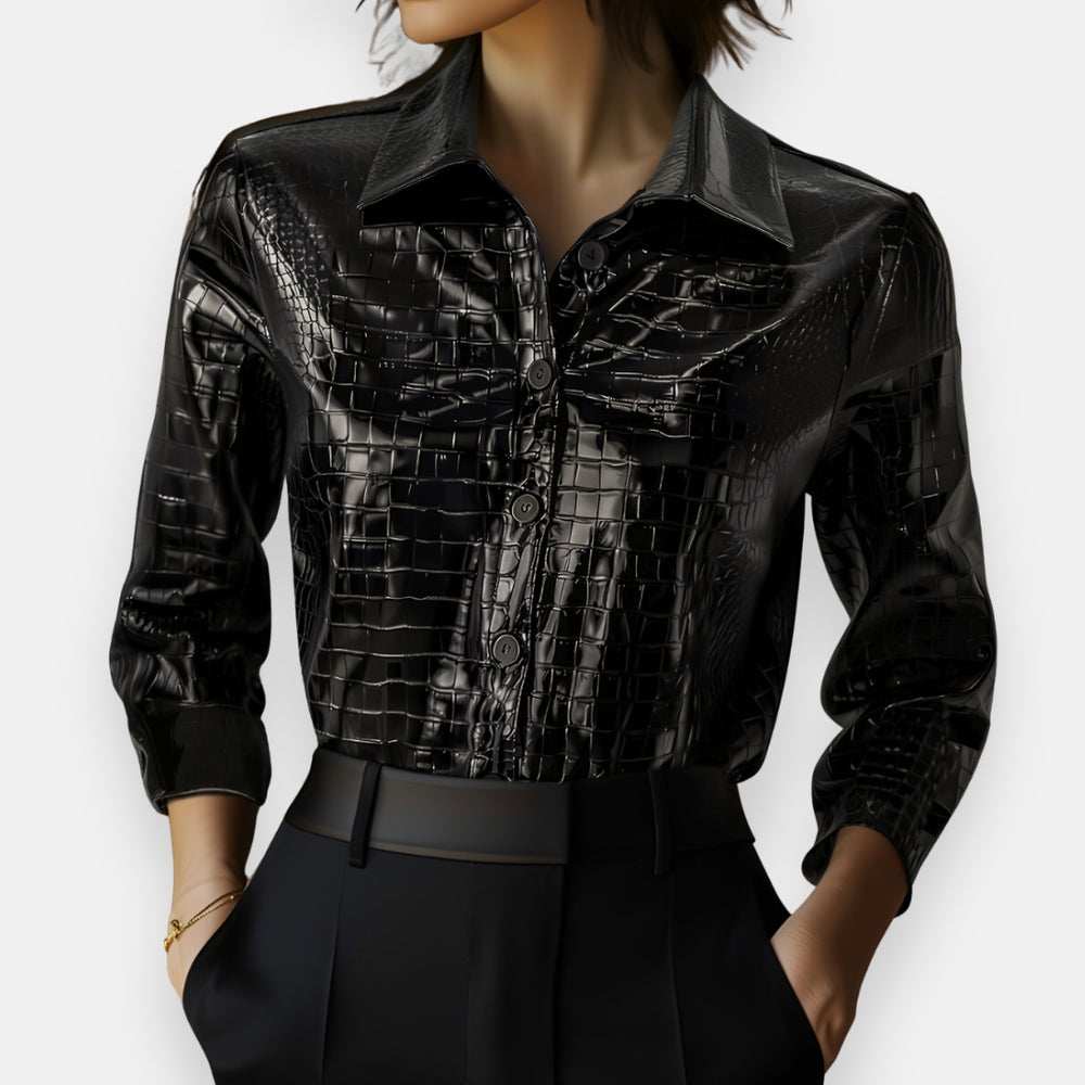 Marcella | Crocodile Texture Button Front Blouse