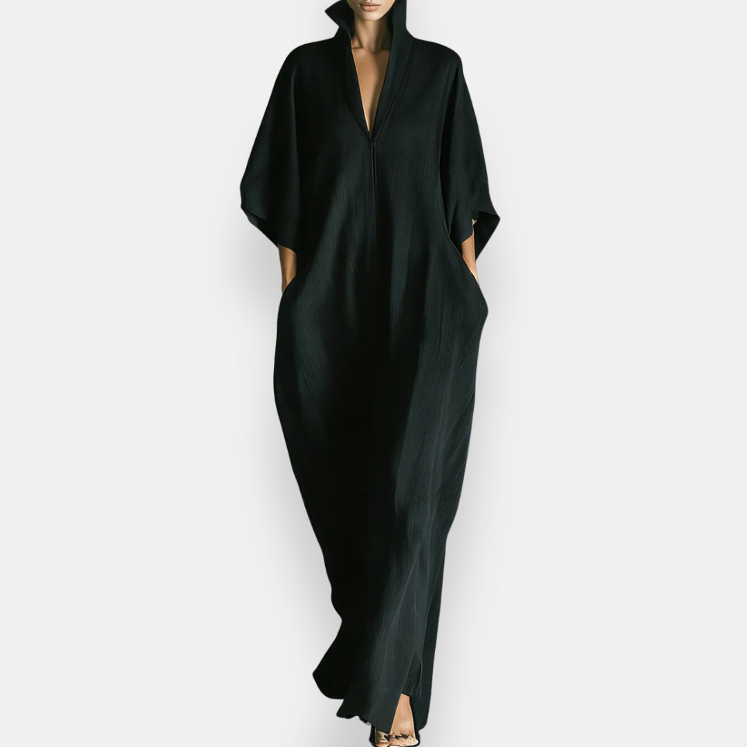 Maricel | Maxi Dress Black Stand Collar Relaxed Fit