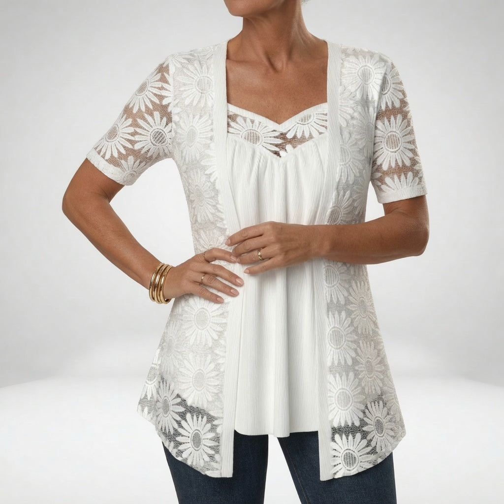 Linnia | Floral Lace Short Sleeve Tunic Top