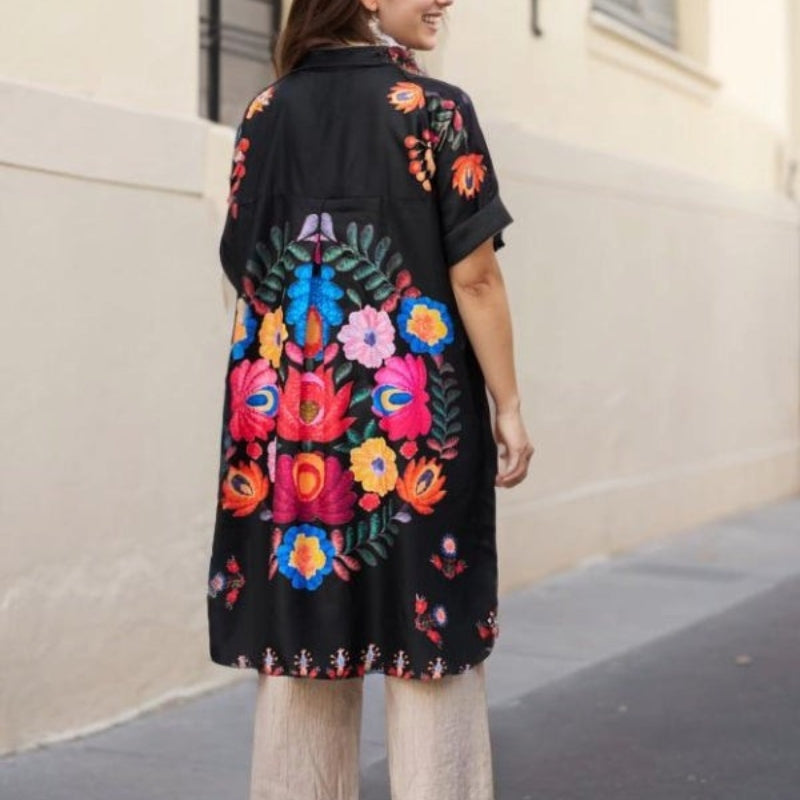 Rossella | Floral Print Short Sleeve Long Shirt