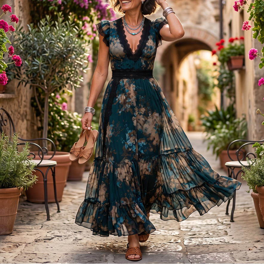 Erin | Maxi Dress with Floral Print and Ruffles