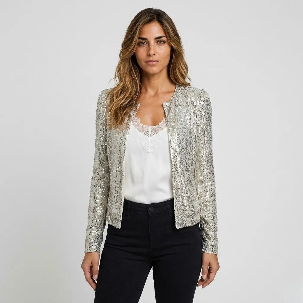 Amelia | Sequin Jacket with Open Front and Long Sleeves
