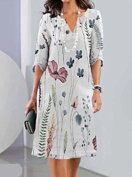 Lizzy | Floral Print V-Neck Midi Dress