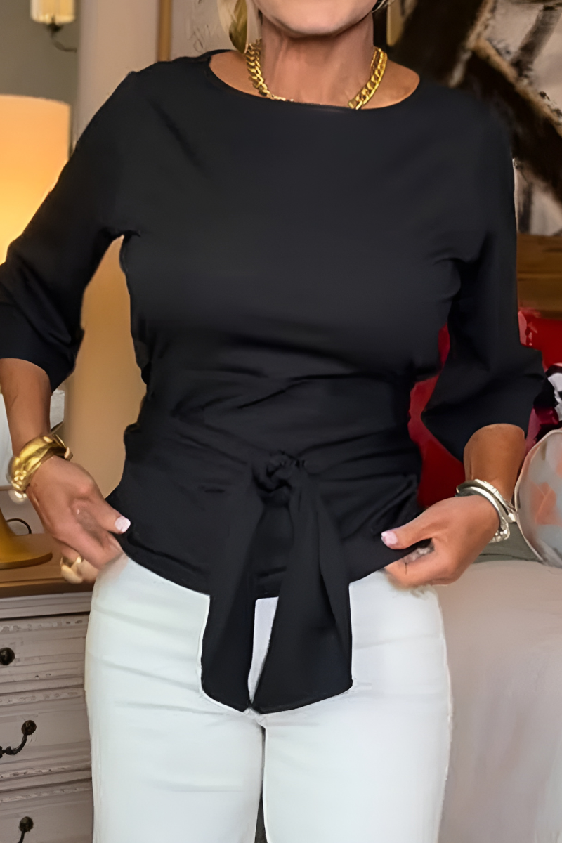 Shaniera | Tie Waist Three Quarter Sleeve Top