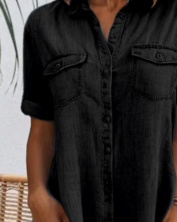 Sveta | Denim-Style Button Front Shirt Dress