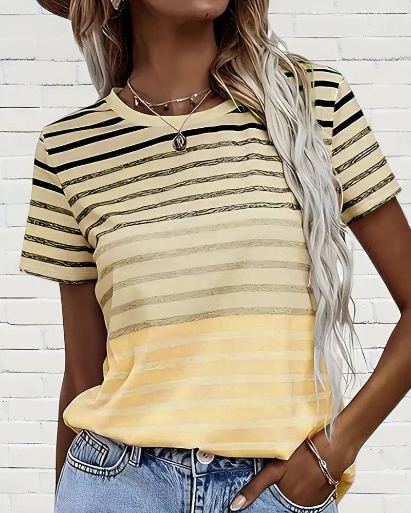 Kellie | Striped Round Neck Short Sleeve T Shirt