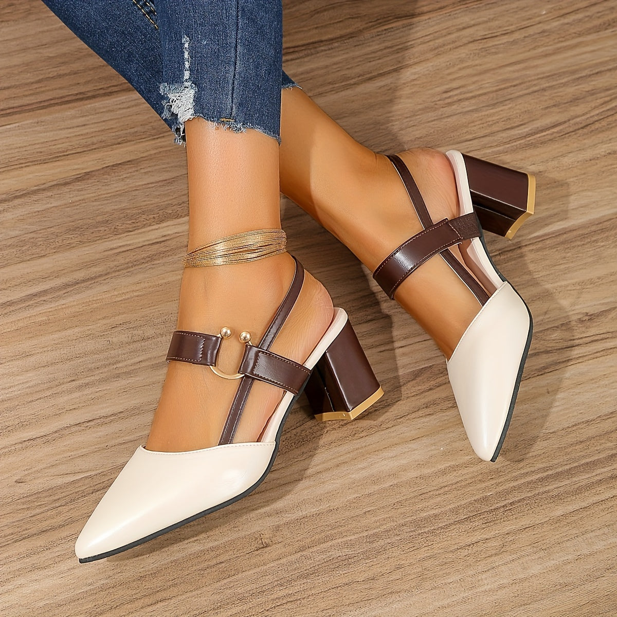 Sheri | Slingback Pointed Toe Block Heel Sandals