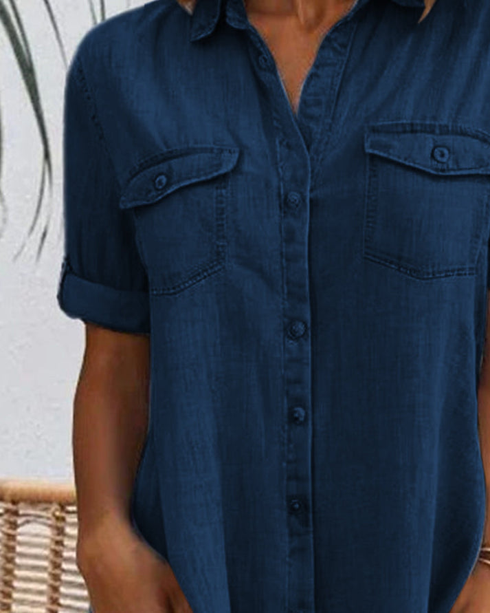 Sveta | Denim-Style Button Front Shirt Dress