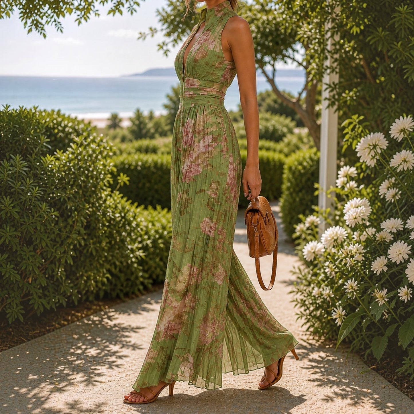 Lizzi | Floral Pleated Halterneck Wide Leg Jumpsuit