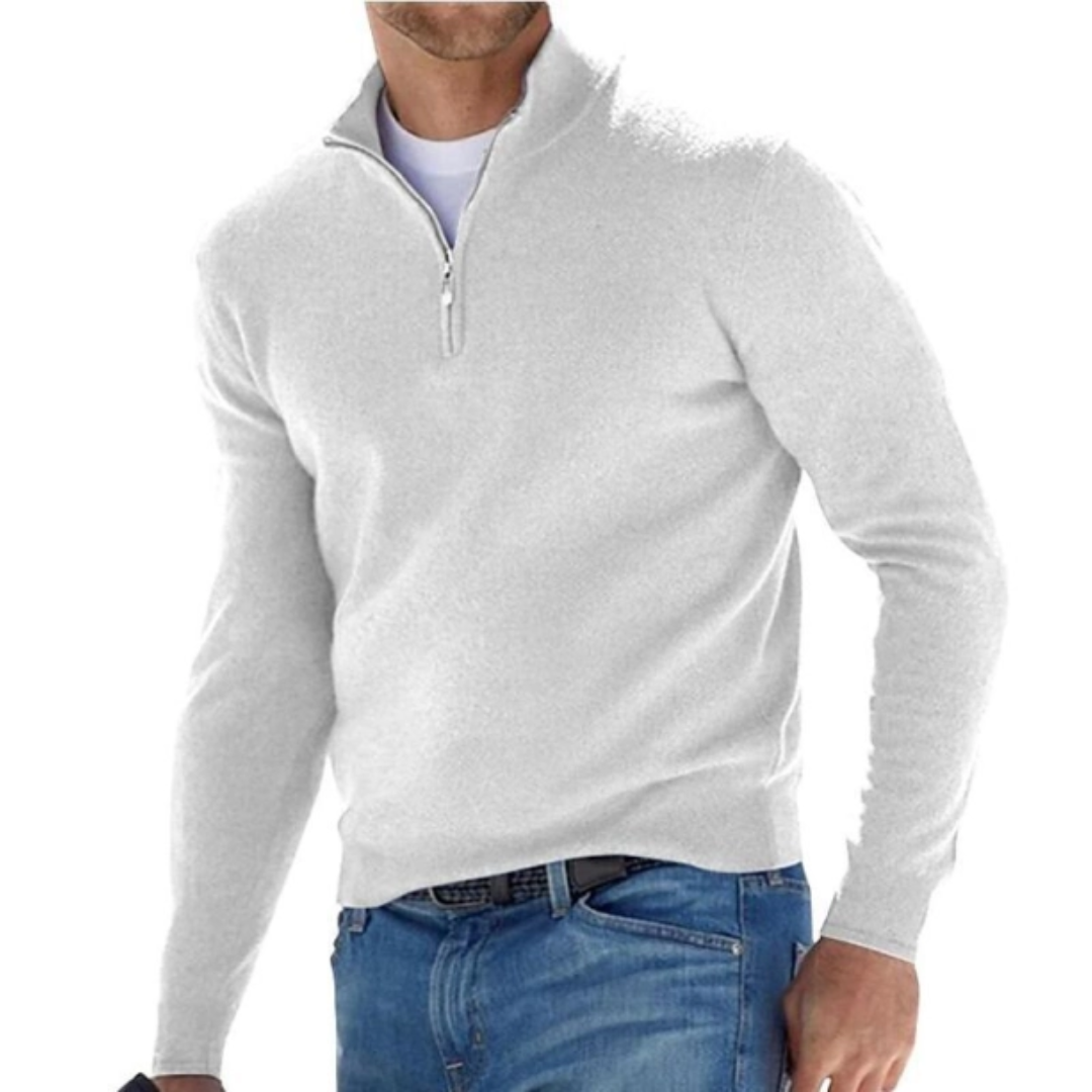 Robbert | Pullover Jumper with Quarter Zip and Stand Collar