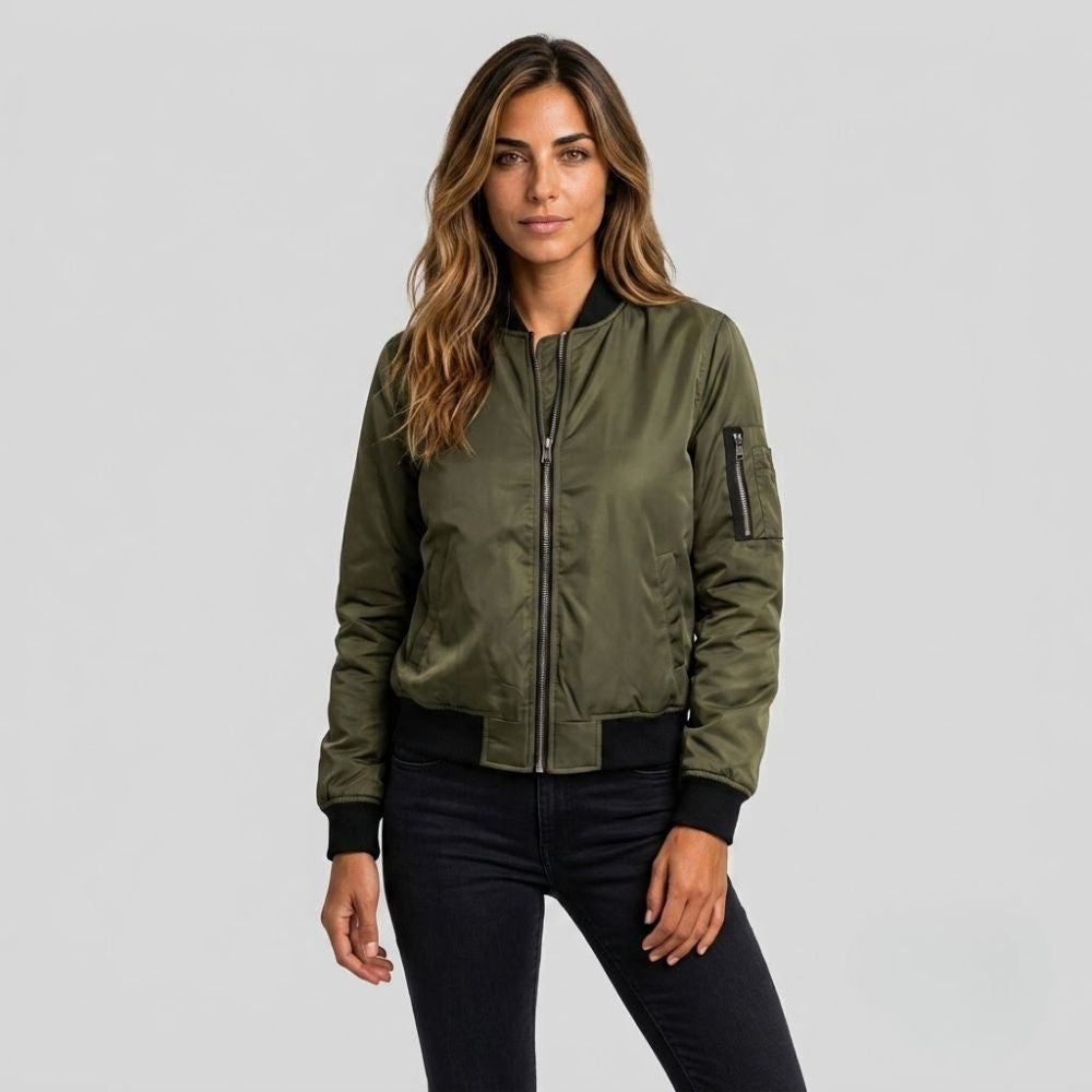 Sheila | Bomber Jacket with Zipper and Ribbed Trim