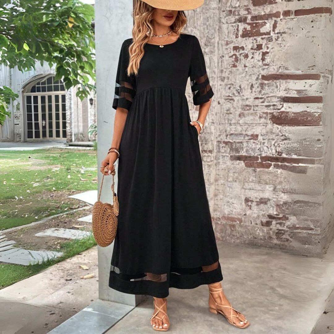 Silvy | Maxi Dress with Mesh Trim Sleeves