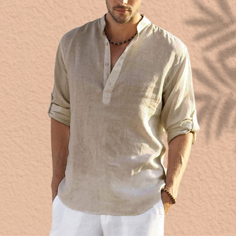 Abdeslam | Linen Henley Long Sleeve Shirt