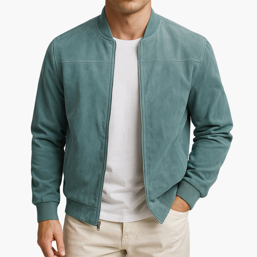 Guenter | Suede-Style Zip-Front Stand Collar Jacket