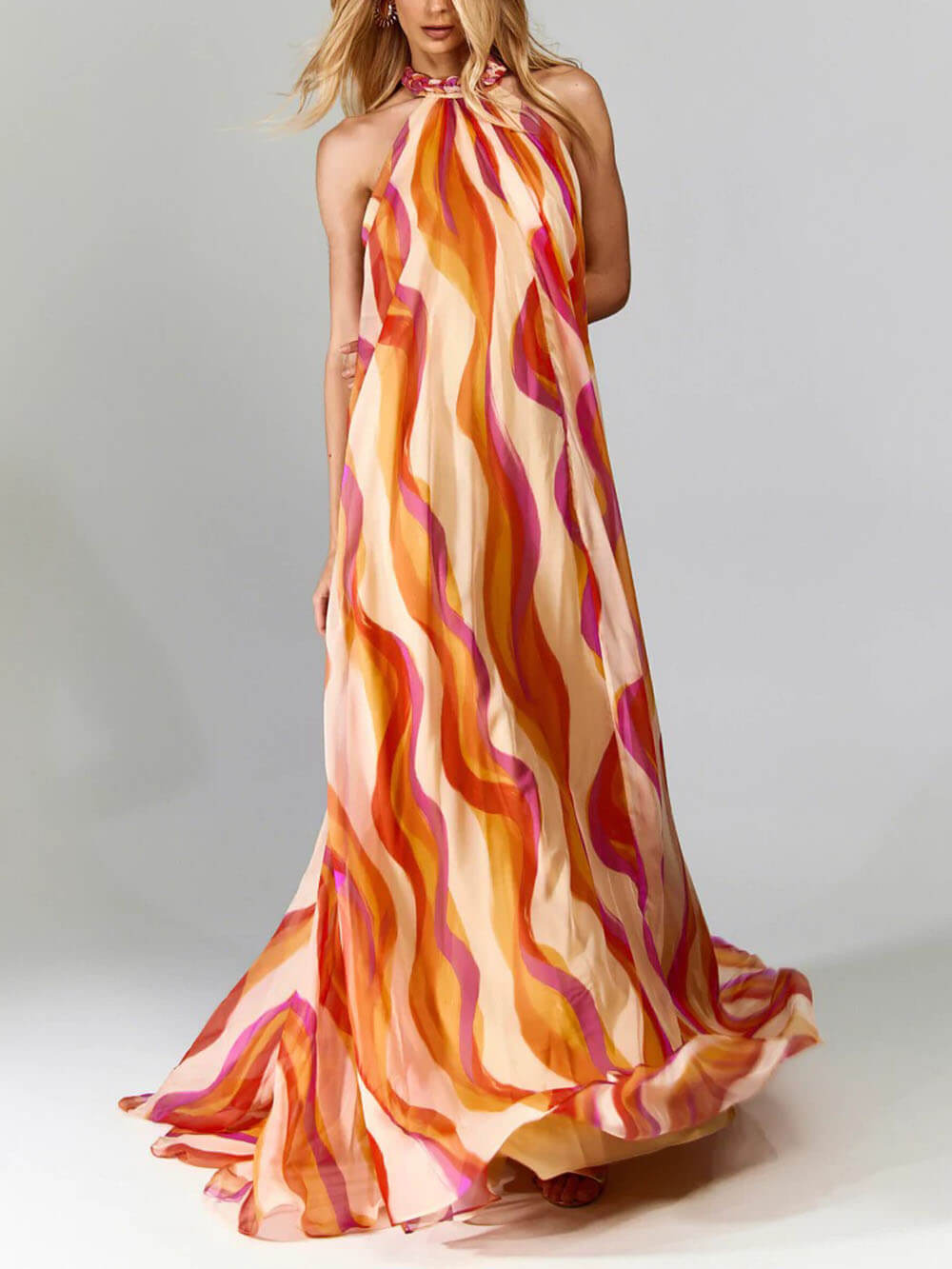 Marlyn |  Halterneck Abstract Print Maxi Dress