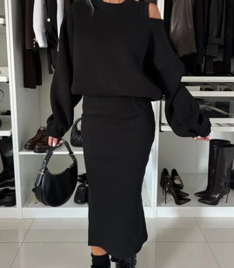 Martha | Two-Piece Cold-Shoulder Top and Midi Skirt