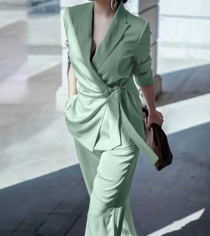 Asya | Wrap Blazer and Wide Leg Trouser Set