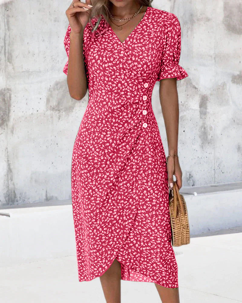 Tine | Floral Print Short Sleeve Wrap Dress