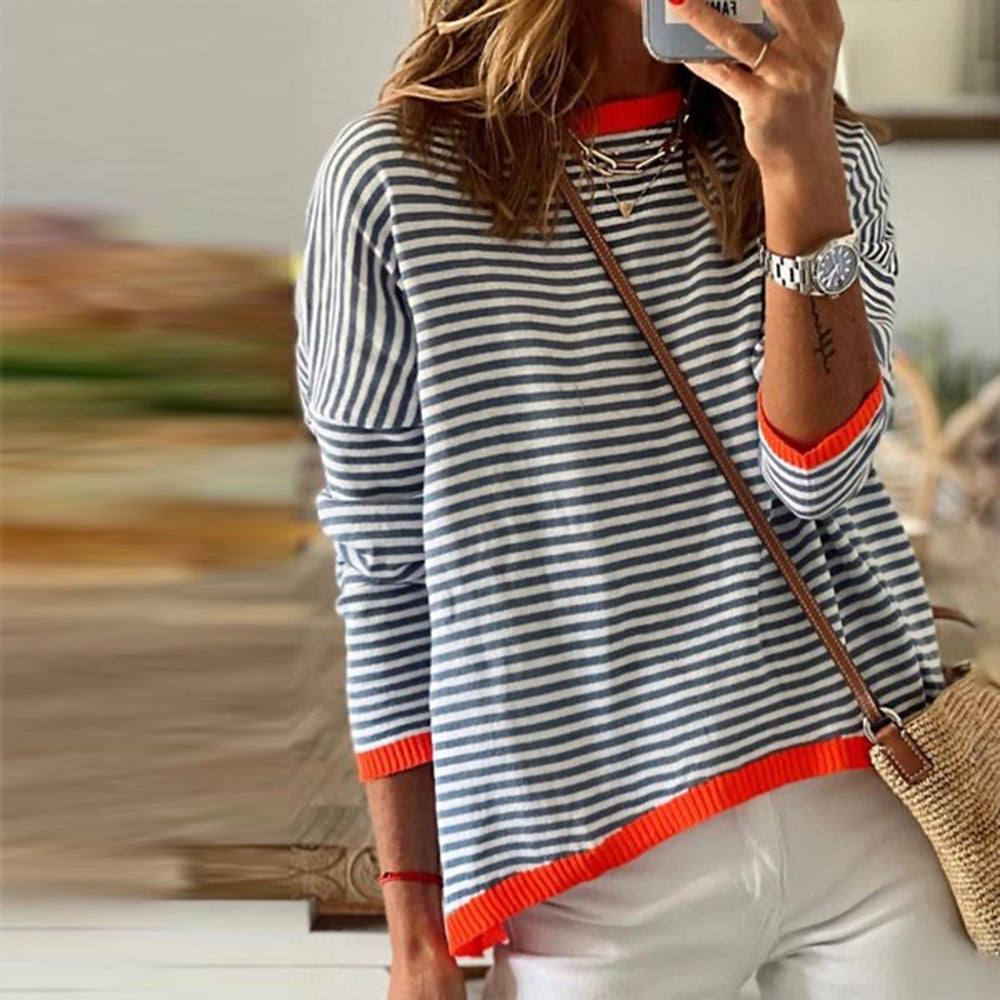 Lyzza | Striped Long Sleeve Relaxed Fit Top