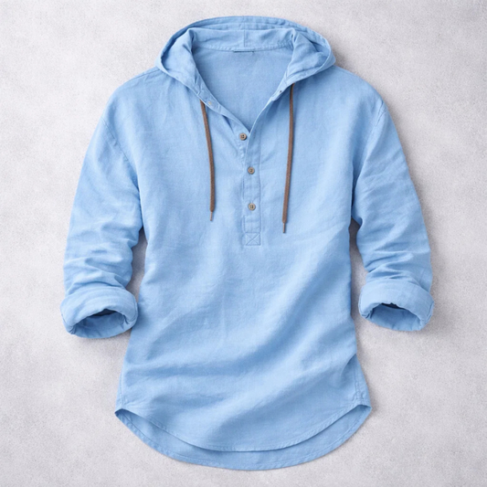 Refael | Hooded Long Sleeve Button Neck Shirt