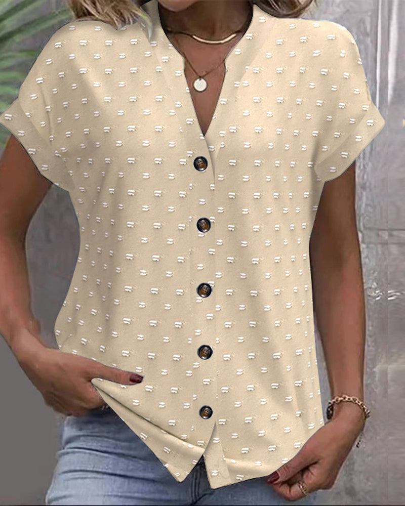 Nariya | Textured Button Up Short Sleeve Blouse